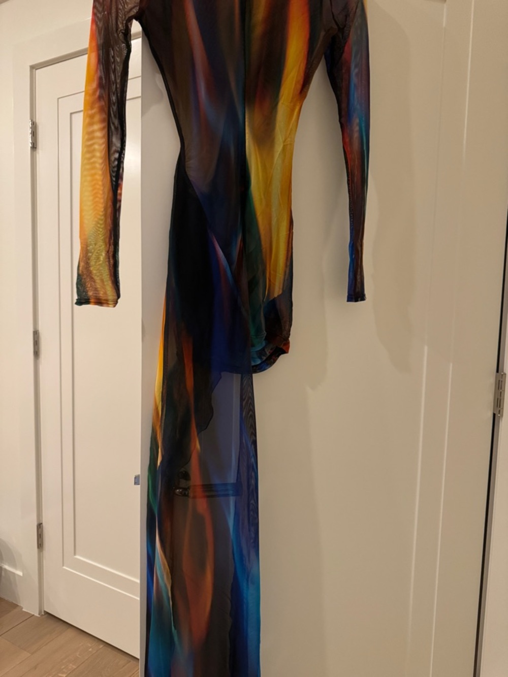 Asymmetrical Sheer Multi-Color Mesh Dress - Picture 3 of 5